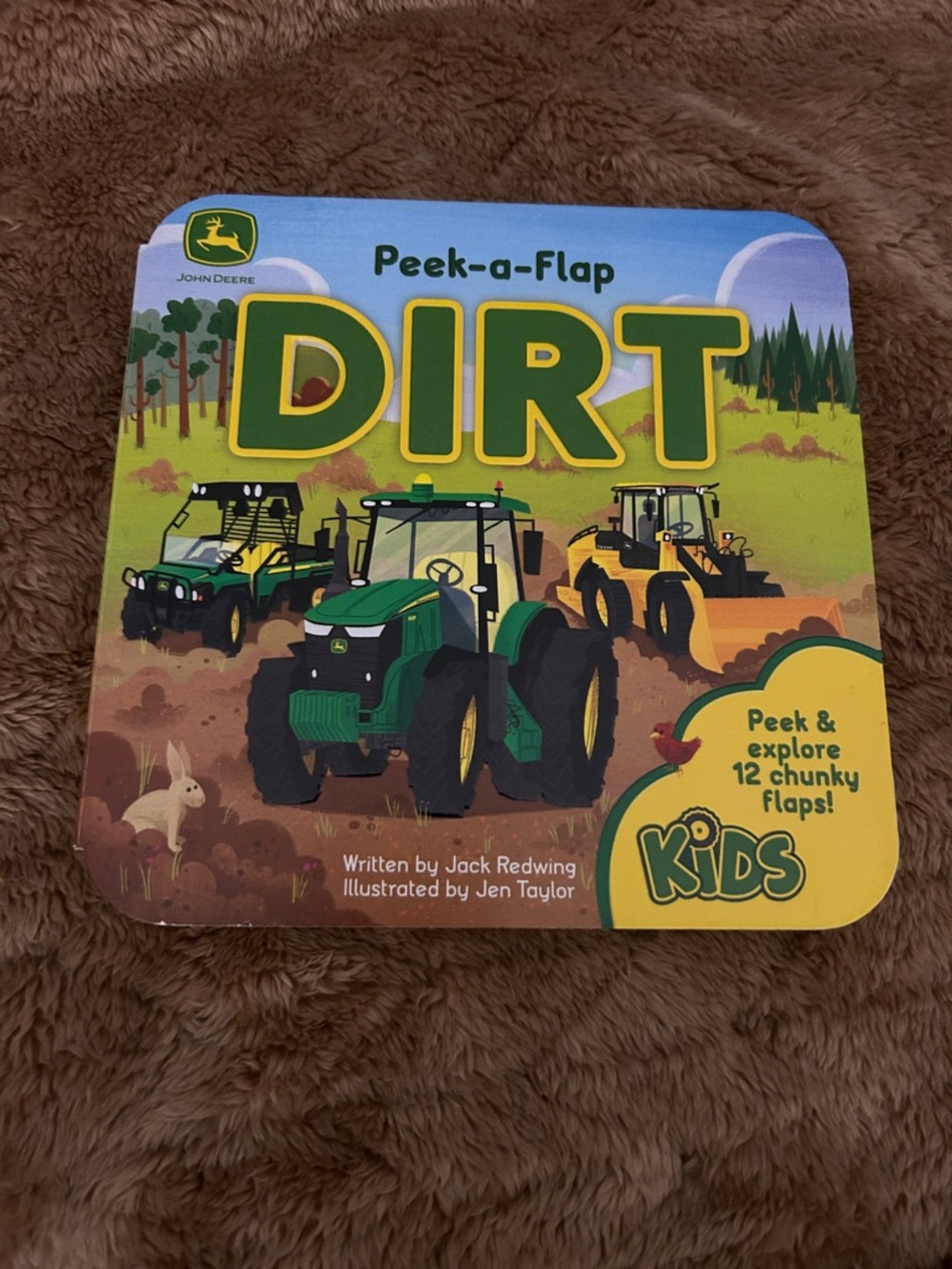 John Deere Children's Peek-a-Flap DIRT Board Book - Green, Yellow & Black